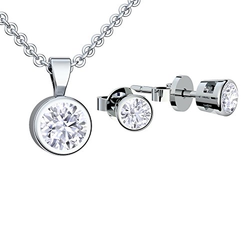 Geschenke für Freundin Liebe Schmuck Silber 925 Zirkonia Geburtstag Jahrestag Weihnachten Set Schmuck-Set Kette Ohrringe FF07SS-1 von Amoonìc
