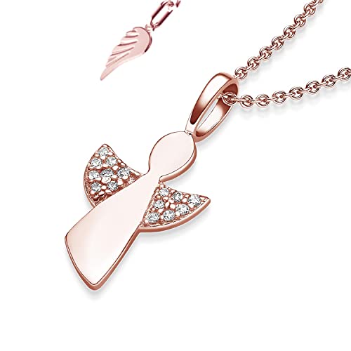 Geschenke zur Einschulung Mädchen | Schutzengel Kette Rosegold (Silber 925 vergoldet) Engel-Anhänger Halskette | Geschenk Schulanfang Schultüte Inhalt Füllung Schulkind | Kinderschmuck Kinderkette von Amoonic