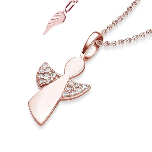Geschenke zur Einschulung Mädchen | Schutzengel Kette Rosegold (Silber 925 vergoldet) Engel-Anhänger Halskette | Geschenk Schulanfang Schultüte Inhalt Füllung Schulkind | Kinderschmuck Kinderkette von Amoonìc
