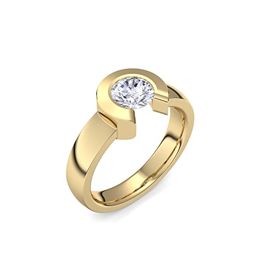 Gold Ring Verlobungsringe Gold (Silber 925 vergoldet) von AMOONIC mit Zirkonia Stein +LUXUSETUI! Goldring Gelbgold Ring Zirkonia wie Diamant Geschenk Ringe Verlobung TS01VGGGZIFA58 von Amoonìc