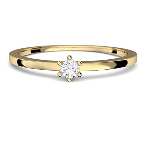 Goldring Damen 585 Verlobungsringe Gold Diamant 0,05 Carat H/si **sehr gute Qualität** +inkl. Luxusetui+ Diamantring solitär schmal dünn Goldring Diamant Ring Gold Diamantring Gelbgold FF50GG585BRFA54 von Amoonic