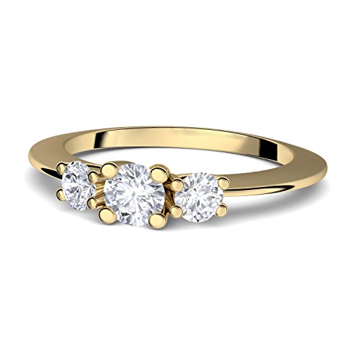 Goldring Verlobungsringe Gold von AMOONIC mit Zirkonia (Silber 925 hochwertig vergoldet) Vorsteckring Zirkonia Stein + GRATIS Luxusetui für Damen Heiratsantrag Gelbgold FF588VGGGZIFA52 von Amoonic