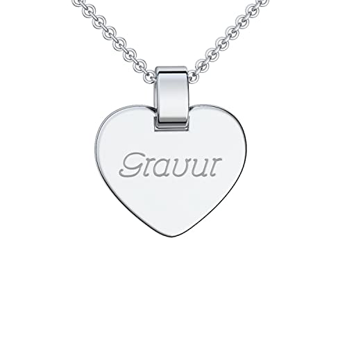Herzkette mit Gravur Silber 925 Herz Kette Kettenanhänger persönlich Gravurplatte individuell gestalten 925er Anhänger beidseitig gravierbar Silberkette nickelfrei Halskette Damen-Kette FF432-1 von Amoonìc