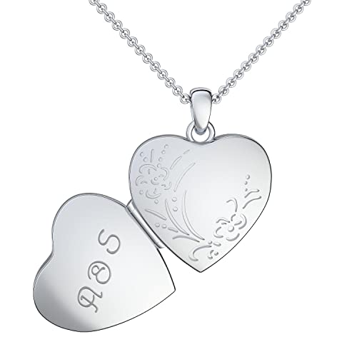 Herz Kette Gravur Silber 925 Medaillon + inkl. Luxusetui + Kettenanhänger mit Gravur persönlich individuell gestalten 925er Anhänger gravierbar Silberkette zum Öffnen FF100-16 SS92545 von Amoonìc