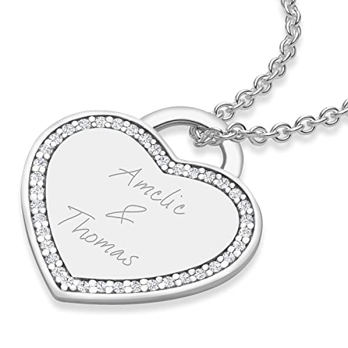 Kette mit Gravur Herz-Kette Silber 925 personalisierte Geschenke für Freundin Mama Schmuck Frauen persönliche Wunsch-Gravur Namensgravur gravierbar Namen Kinder Gravurplatte individuell Halskette von Amoonic