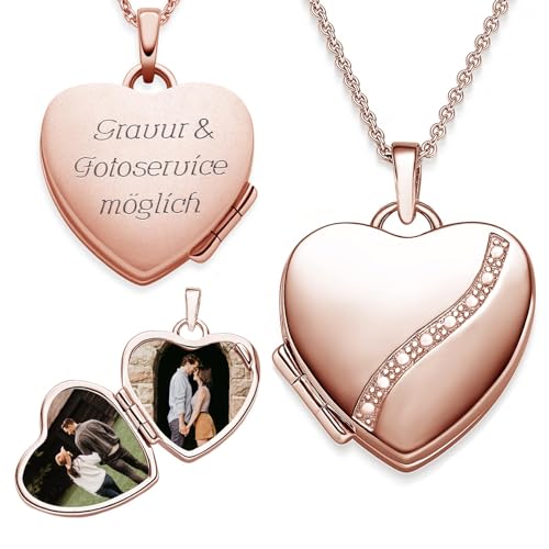 Herz Medaillon zum Öffnen für Bilder Rosegold | Kette Damen Medallion mit Bild | Foto Amulett Anhänger Herzmedallion | Halskette Herzkette mit Gravur von Amoonic