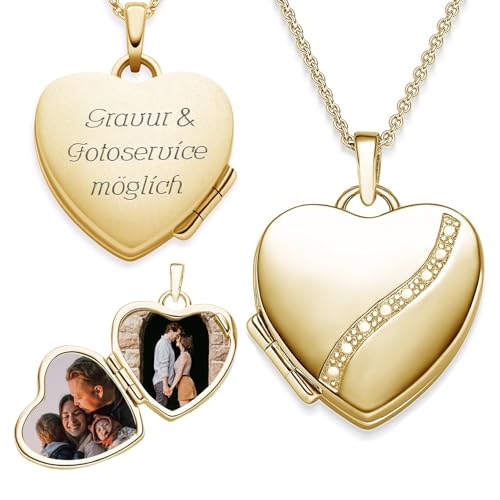 Herz Medaillon zum Öffnen für Bilder Gelbgold | Kette Damen Medallion mit Bild | Foto Amulett Anhänger Herzmedallion | Halskette Herzkette mit Gravur von Amoonìc