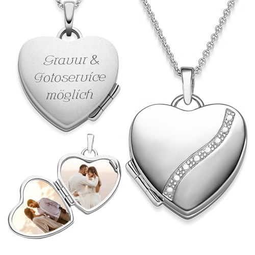 Herz Medaillon zum Öffnen für Bilder Silber 925 | Kette Damen Medallion mit Bild | Foto Amulett Anhänger Herzmedallion | Geschenk Frauen Freundin von Amoonic