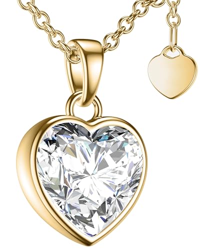 Herzkette Halskette Damen Gold (Silber 925 vergoldet) Kette mit Zirkonia Herz Anhänger Ich liebe Dich (45-50cm) Goldkette Schmuckgeschenk für Frauen Sie Ehefrau zum Hochzeitstag Geburtstag Jubiläum von Amoonic