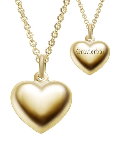 Herzkette Halskette Damen Gold (Silber 925 vergoldet) | Frauen Kette mit Herz Anhänger gravierbar | Schmuck-Geschenk mit Gravur für Freundin Frau Mama Mutter Schwester Tochter von Amoonic