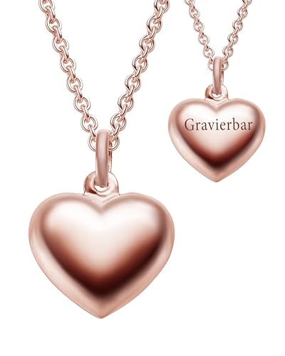 Herzkette Halskette Damen Rosegold (Silber 925 vergoldet) | Frauen Kette mit Herz Anhänger gravierbar| Schmuck-Geschenk mit Gravur für Freundin Frau Mama Mutter Schwester Tochter von Amoonic