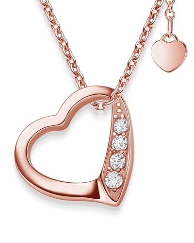 Amoonic *Herzkette Rosegold Zirkonia**Silber 925 hochwertig vergoldet**Kette Damen Herzanhänger Herzchenkette Halskette Herz Goldkette Anhänger Frau Frauen Freundin FF02VGRSZIFA45-2 von Amoonic