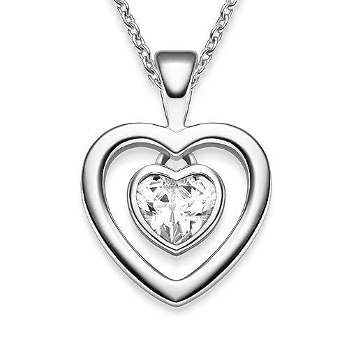 Herzkette Silber 925 Damen Halskette Kette mit Herz-Anhänger (45-50cm) Silberkette mit Zirkonia-Herz Schmuck Geschenke für Frauen Sie Mama Freundin Ehefrau zum Hochzeitstag Geburtstag als Liebesbeweis von Amoonic