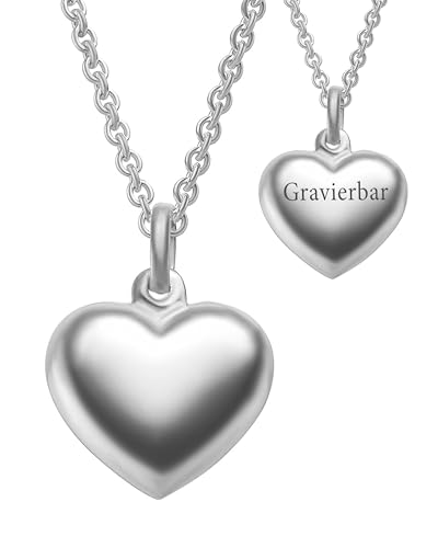 Halskette Damen mit Gravur Herzkette Silber 925 Frauen Kette mit Herz Anhänger personalisiert Initialen Buchstabe zum Gravieren Schmuck-Geschenk für Freundin Frau Mama Mutter Schwester Tochter Ehefrau von Amoonic