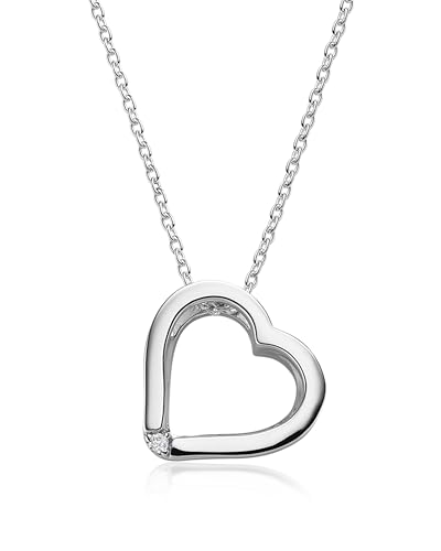 Herzkette Silber 925 I Halskette Damen Kette mit Herz Anhänger und Zirkonia Stein I Echtsilber Herzchenkette für Frauen Schmuck Geschenk für Sie Frau Mama Freundin Ehefrau Mutter Liebesgeschenk von Amoonìc