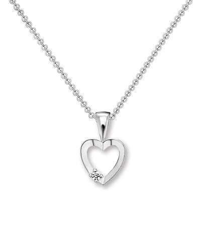 Herzkette Silber 925 I Halskette Damen Kette mit Herzanhänger und Zirkonia Stein I Echtsilber Herz Anhänger Echt Silberkette Herzchenkette klein | Schmuck Geschenk für Sie Frauen Frau Freundin von Amoonìc