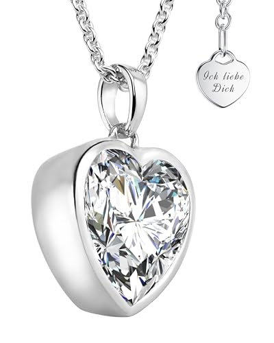 Herzkette Silber 925 Damen Halskette Kette mit Herz-Anhänger Ich liebe Dich (45-50cm) Silberkette mit Zirkonia-Herz Schmuck Geschenke für Frauen Sie Freundin mit Gravur zum Jahrestag Liebesgeschenk von Amoonìc