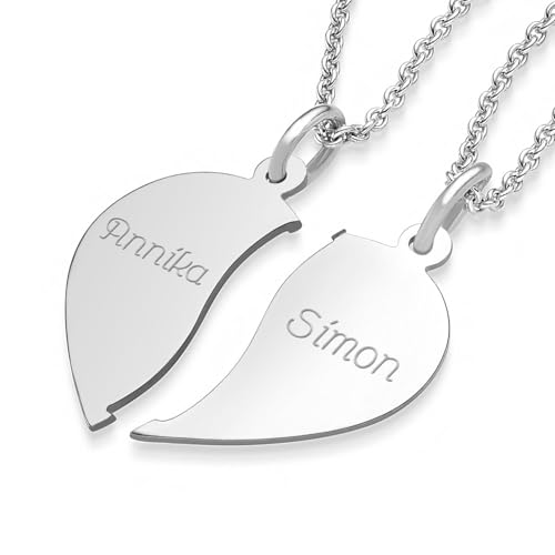 Amoonìc Herzkette mit Gravur zwei Herz-Ketten für Paare Pärchen *persönliche Gravur* +GRATIS PREMIUM ETUI Freundschaftsketten Partner-Ketten Silber 925 teilbar 2 Teile Hälfte Liebe zweiteilig von Amoonìc