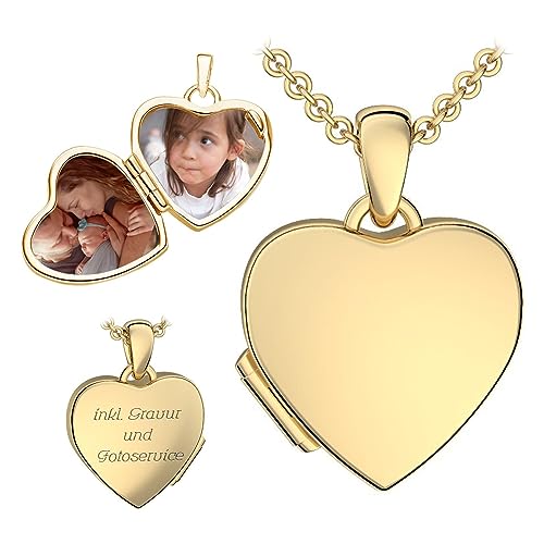 Kinder Herz Medaillon zum Öffnen für Bilder Gelbgold | Kette Halskette Mädchen | Medallion aufklappbar | Amulett Anhänger Herzmedaillon mit Foto personalisiert | Geschenk für Kinder zum Geburtstag von Amoonìc