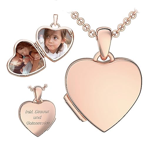 Kinder Herz Medaillon zum Öffnen für Bilder Rosegold | Kette Halskette Mädchen | Medallion aufklappbar | Amulett Anhänger Herzmedaillon mit Foto personalisiert | Geschenk für Kinder zum Geburtstag von Amoonic