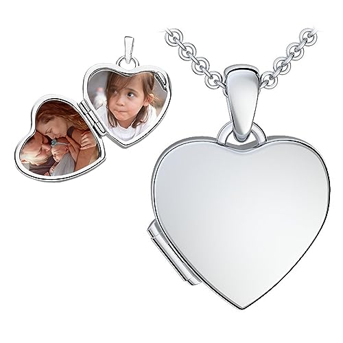 Kinder Herz Medaillon zum Öffnen für Bilder Silber 925 | Kette Halskette Mädchen | Medallion aufklappbar mit Bild | Amulett Anhänger Herzmedaillon mit Foto | Geschenk für Kinder zur Taufe Einschulung von Amoonic