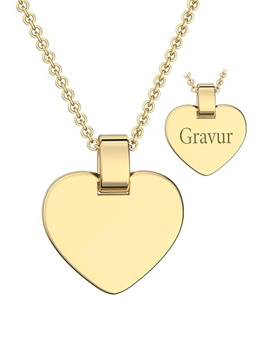 Kinder Herzkette gravierbar Gelbgold vergoldet | Herz Kette Halskette Mädchen mit Gravur | Kettenanhänger personalisiert | Gravurplatte Gravurschmuck | Schmuck Geschenk für Kinder zum Geburtstag Taufe von Amoonic