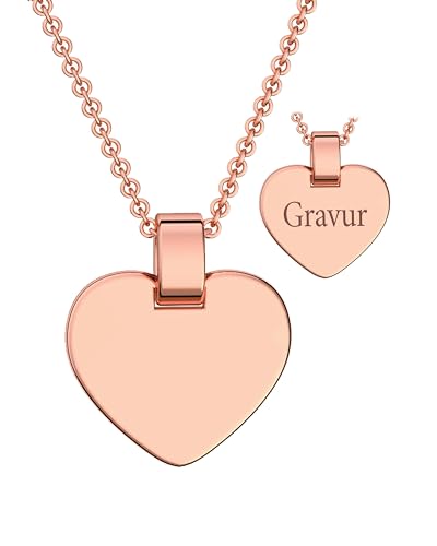 Kinder Herzkette gravierbar Rosegold vergoldet | Herz Kette Halskette Mädchen mit Gravur | Kettenanhänger personalisiert | Gravurplatte Gravurschmuck | Schmuck Geschenk für Kinder zum Geburtstag Taufe von Amoonic