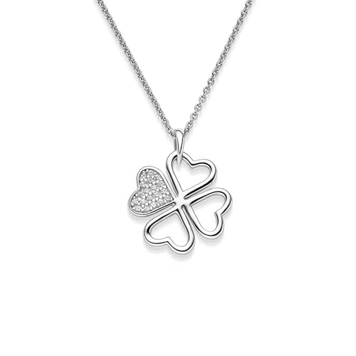 Herzkette Silber 925 ***Liebe & Glück *** Glückskette Damen Kleeblatt Anhänger Glücksbringer Zirkonia Halskette Glück Kette Blattanhänger Herzanhänger Herz Silberkette FF479 von Amoonìc
