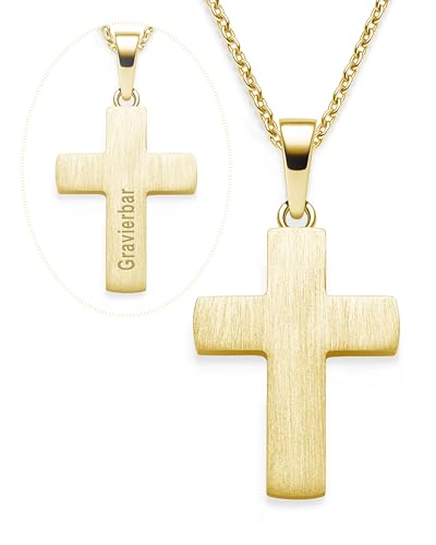 Amoonic Kreuz Kette Mädchen Gold (Silber 925 vergoldet) | Kreuz-Anhänger Halskette | Kinder-Schmuck Erst-Kommunion Tauf-Geschenk Konfirmation Firmung Geburt Taufe | Goldkette Kreuzkette Taufkette von Amoonic