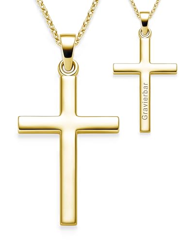 Amoonic Kreuz Kette Mädchen Gold (Silber 925 vergoldet) | Kreuz-Anhänger Halskette | Kinder-Schmuck Erst-Kommunion Tauf-Geschenk Konfirmation Firmung Geburt Taufe | Goldkette Kreuzkette Taufkette von Amoonic