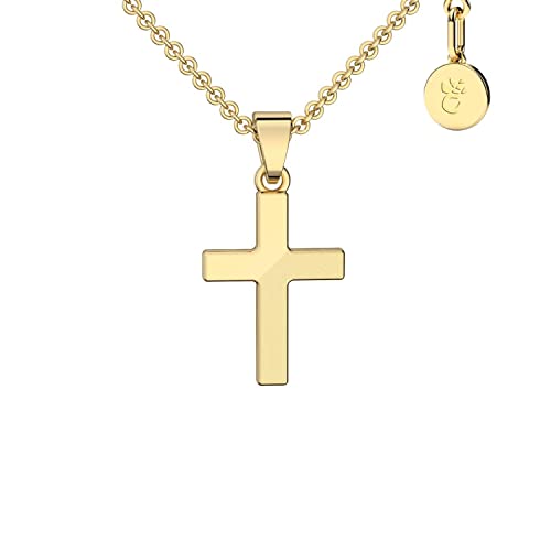 Kreuz Kette Mädchen Gold (333 Gold echt) | Kreuz-Anhänger Halskette | Kinder-Schmuck Erst-Kommunion Tauf-Geschenk Konfirmation Firmung Geburt Taufe | Goldkette Kreuzkette Taufkette von Amoonic