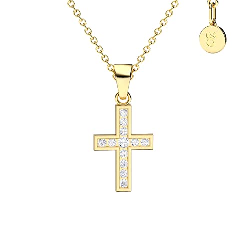 Amoonìc Kreuz Kette Mädchen Gold (333 Gold echt) | Kreuz-Anhänger Halskette | Kinder-Schmuck Erst-Kommunion Tauf-Geschenk Konfirmation Firmung Geburt Taufe | Goldkette Kreuzkette Taufkette von Amoonìc