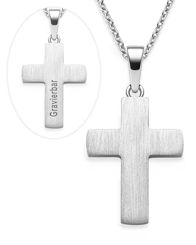 Amoonic Kreuz Kette Mädchen echt Silber 925 | Kreuz-Anhänger Halskette | Kinder-Schmuck Erst-Kommunion Tauf-Geschenk Konfirmation Firmung Geburt Taufe | indivuelle Gravur von Amoonic