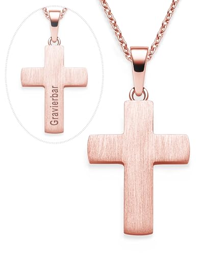 Kreuz Kette Mädchen Rosegold (Silber 925 vergoldet)| Kreuz-Anhänger Halskette | Kinder-Schmuck Erst-Kommunion Tauf-Geschenk Konfirmation Firmung Geburt Taufe | Goldkette Kreuzkette Taufkette von Amoonic