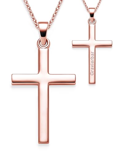 Amoonic Kreuz Kette Mädchen Rosegold (Silber 925 vergoldet) | Kreuz-Anhänger Halskette | Kinder-Schmuck Erst-Kommunion Tauf-Geschenk Konfirmation Firmung Geburt Taufe | Goldkette Kreuzkette Taufkette von Amoonic