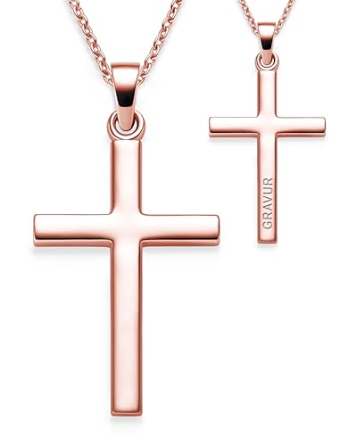 Kreuz Kette Mädchen Junge Rosegold mit Gravur Name Datum personalisiert | Kreuzkette Kreuzanhänger Halskette Kinder | Geschenk Geschenke Erstkommunion Konfirmation Firmung Geburt Taufe Taufgeschenk von Amoonìc