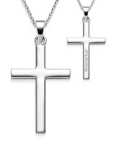 Amoonic Kreuz Kette Mädchen echt Silber 925 | Kreuz-Anhänger Halskette | Kinder-Schmuck Erst-Kommunion Tauf-Geschenk Konfirmation Firmung Geburt Taufe | Silberkette Kreuzkette Taufkette Kinderkette von Amoonic