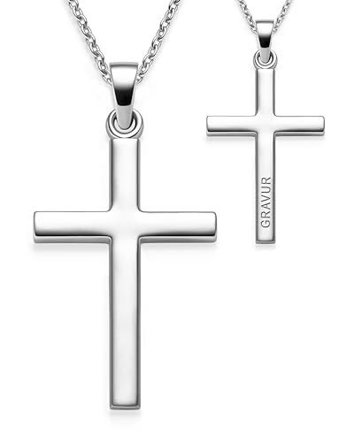 Kreuz Kette Mädchen echt Silber 925 mit Gravur | Kreuz-Anhänger Halskette | Kinder-Schmuck Erst-Kommunion Tauf-Geschenk Konfirmation Firmung Geburt Taufe | Silberkette Kreuzkette Taufkette Kinderkette von Amoonic