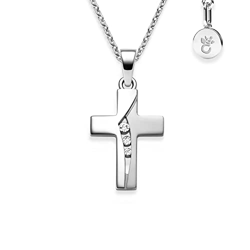 Amoonic Kreuz Kette Mädchen echt Silber 925 | Kreuz-Anhänger Halskette Kreuzkette | Kinder-Schmuck Erst-Kommunion Tauf-Geschenk Konfirmation Firmung Geburt Taufe | Etui-Gravur von Amoonic