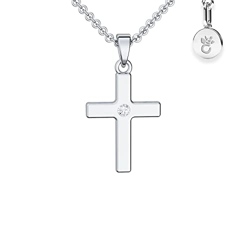 Amoonìc Kreuz Kette Mädchen echt Silber 925 | Kreuz-Anhänger Halskette | Kinder-Schmuck Erst-Kommunion Tauf-Geschenk Konfirmation Firmung Geburt Taufe | Etui-Gravur Gott behüte Dich von Amoonìc