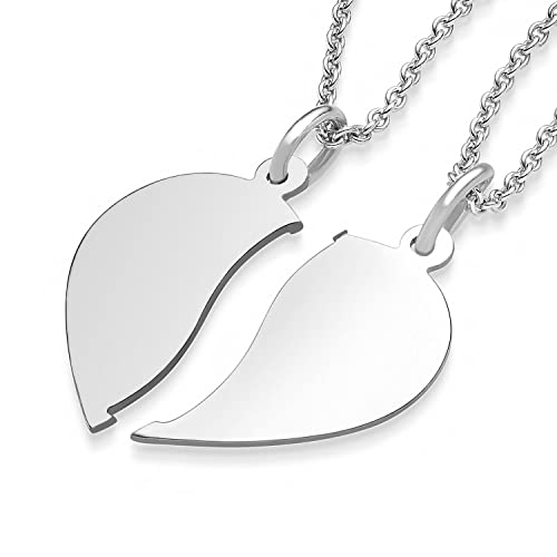 Liebesketten Freundschaftsketten Partnerketten Silber 925 Gravur Herzkette für Paare zwei Teile Love Kette teilbar Pärchen halb Hälfte trennbare zerbrochen zweiteilig doppelt zum Teilen FF76SS92545-3 von Amoonic