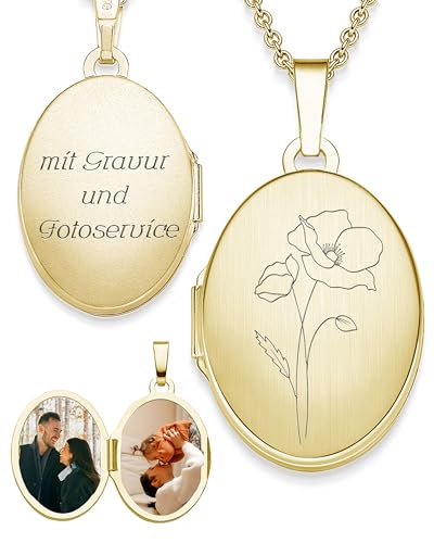 AMOONIC Medaillon Gold oval mit Geburtsblume Mohnblume Geburtsmonat August | Foto Amulett Anhänger antik vintage | personalisierte Halskette Damen AMOONIC Medaillon Gold oval mit Geburtsblume Mohnblume Geburtsmonat August | Foto Amulett Anhänger antik vintage | personalisierte Halskette Damen von AMOONIC
