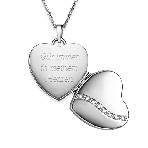 Herz Medaillon zum Öffnen für Bilder Silber 925 | Kette Damen Medallion mit Bild | Foto Amulett Anhänger Herzmedallion | Halskette mit Gravur | Herzkette Kettenanhänger aufklappbar | Liebesgeschenk von Amoonic