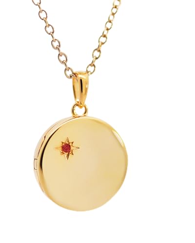 Medaillon Kette Mädchen Gold mit Geburtsstein (Silber 925 vergoldet) | Kinder Medallion zum Öffnen für Bilder personalisiert | Foto Upload Service & Gravur I Schmuck Geschenke Tochter Geburtstag von Amoonìc