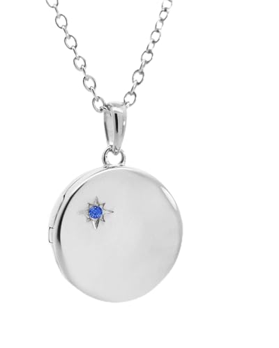 Medaillon Kette Mädchen mit Geburtsstein Silber 925 | Kinder Medallion zum Öffnen für Bilder personalisiert | Halskette 38cm | Foto Upload Service & Gravur I Kinderschmuck Geschenk Tochter Geburtstag von Amoonìc