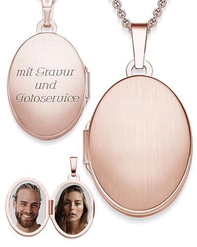 Medaillon oval zum Öffnen für Bilder Rosegold | Kette Damen Medallion mit Bild | Foto Amulett Anhänger antik Vintage| Halskette Herzkette mit Gravur von Amoonic