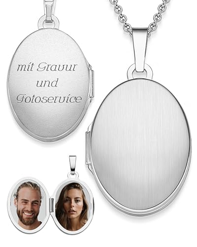 Medaillon oval zum Öffnen für Bilder Silber 925 | Kette Damen Medallion mit Bild | Foto Amulett Anhänger antik Vintage | Halskette Herzkette mit Gravur von Amoonic