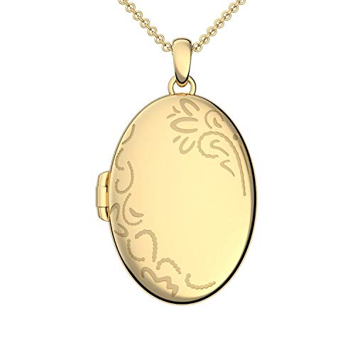 Medaillon oval groß Gold hochwertig vergoldet Amulett antik Vintage (Medalion, Medallion) zum Öffnen antik, aufklappen, aufklappbar mit Kette für Foto Gelbgold Kette + FF103 VGGG45 von Amoonic