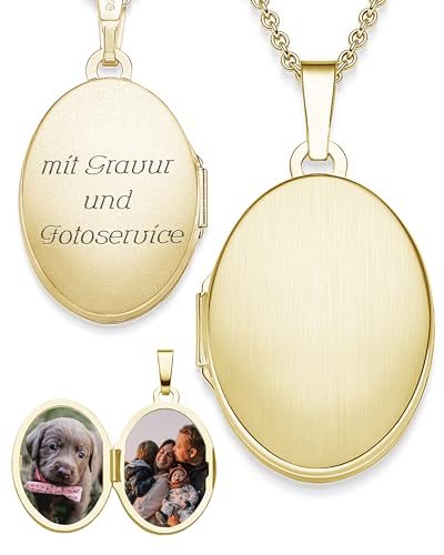 Medaillon oval zum Öffnen für Bilder Gelbgold | Kette Damen Medallion mit Bild | Foto Amulett Anhänger antik vintage | Halskette Herzkette mit Gravur von Amoonic