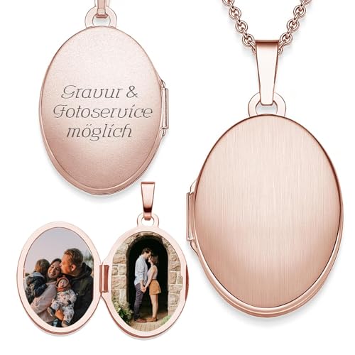 Medaillon oval zum Öffnen für Bilder Rosegold | Kette Damen Medallion mit Bild | Foto Amulett Anhänger antik Vintage| Halskette Herzkette mit Gravur von Amoonic